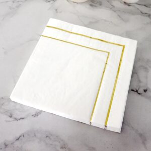 Elegant White and Gold Foil Paper Napkins – Vintage Style for Weddings and Events